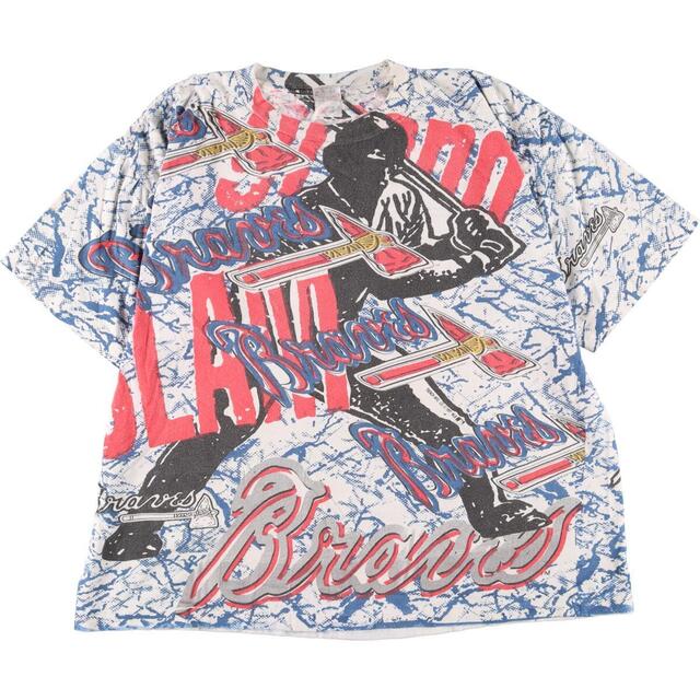 90年代 RITZ MLB Atlanta Braves アトランタブレーブス 総柄 大判プリント スポーツプリントTシャツ メンズXL ヴィンテージ /eaa323718