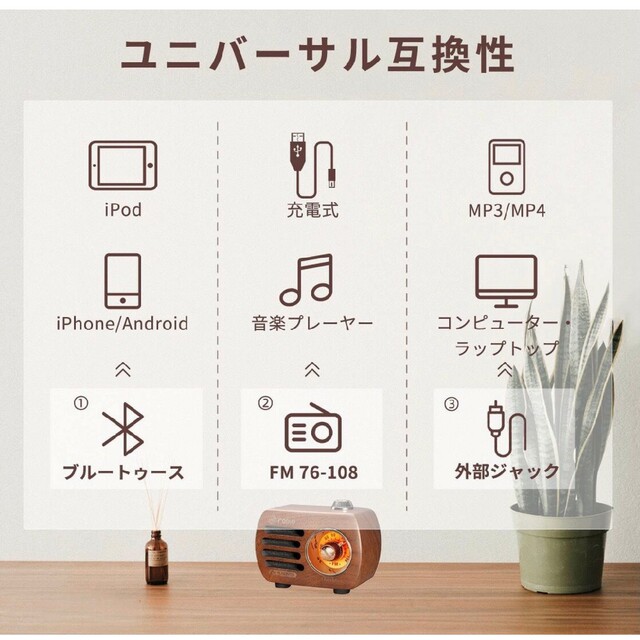 木製 ラジオ スピーカー ワイヤレス FM レトロ 充電式 高音質の通販 by KA|ラクマ 木製 ラジオ スピーカー ワイヤレス FM レトロ 充電式 高音質