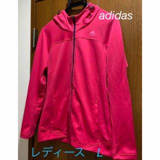 アディダス(adidas)のadidas フードパーカー　レディース　L フードのストライプがポイント(パーカー)