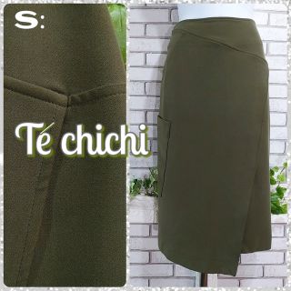 テチチ(Techichi)のS：ストレッチ ミディスカート／テチチ★超美品★オリーブ(ひざ丈スカート)