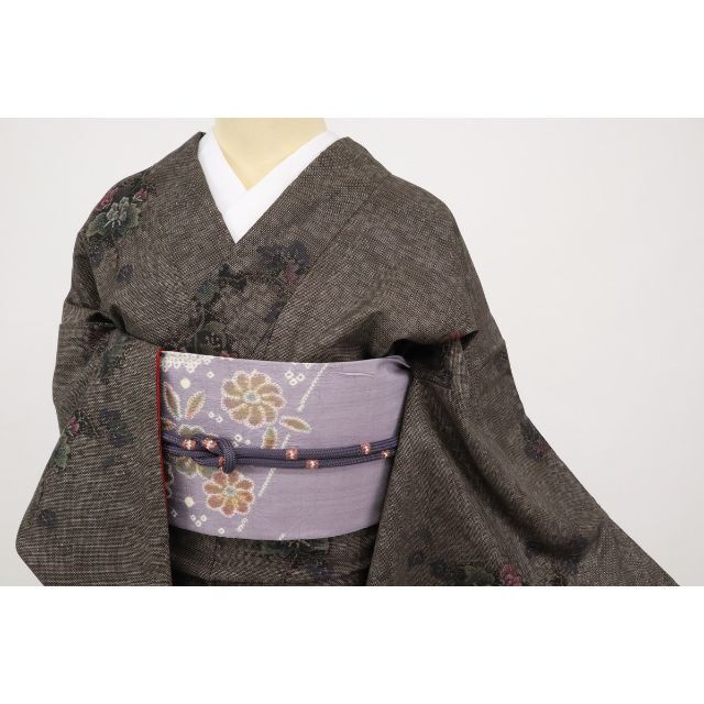 本場大島紬『都喜エ門』純泥染□花娘の便り◇濃淡黒茶色◇袷正絹着物