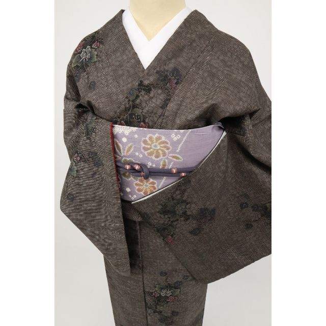 本場大島紬『都喜エ門』純泥染□花娘の便り◇濃淡黒茶色◇袷正絹着物