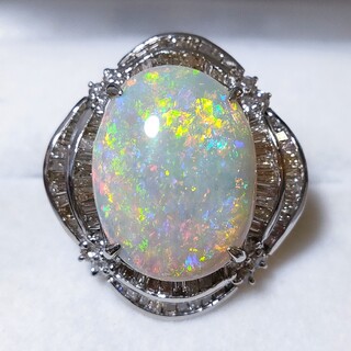 ダイヤモンド×ホワイトオパール リング Pt900 6.35ct 2.07ct(リング(指輪))