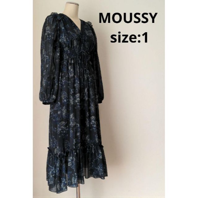 moussy(マウジー)のマウジー moussy ペイズリー柄 フリル ワンピース 総柄 レディース 1 レディースのワンピース(ロングワンピース/マキシワンピース)の商品写真