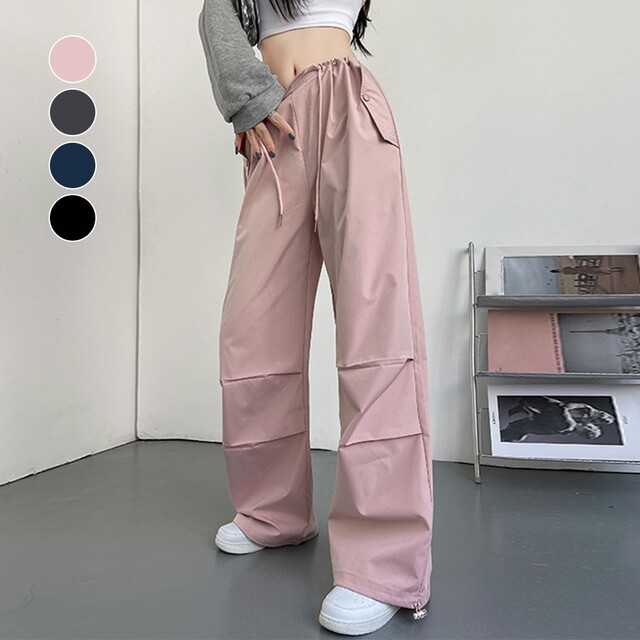 ♬機能性カーゴパンツ 裾ドロスト ピンク■レディース韓国ファッション