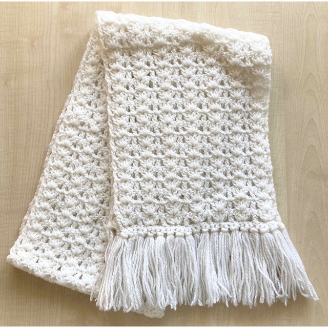 手編み マフラー 毛糸 かぎ針編み 白色 ハンドメイド