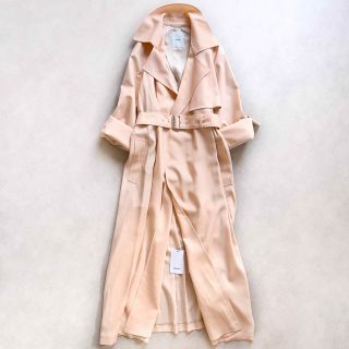 新品△定価13万△ebure //マナードツイル フレアトレンチコート△ピンク-