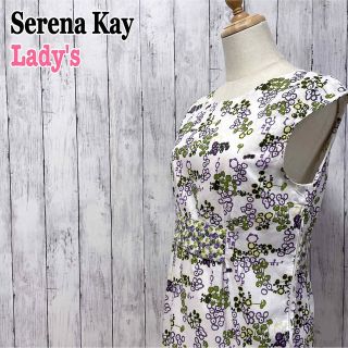 Serena Kay ノースリーブ ひざ丈ワンピース 総柄 横ファスナー海外古着(ひざ丈ワンピース)