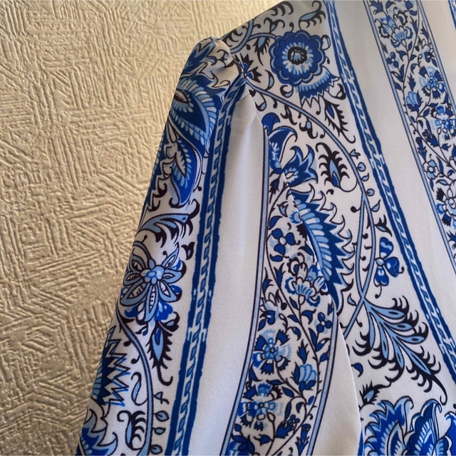 水色 ブルー 白 ロングワンピース ビンテージ 衣装 鮮やか ストレッチ レディースのワンピース(ロングワンピース/マキシワンピース)の商品写真