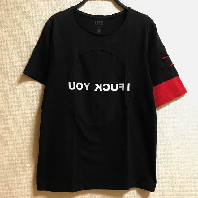 MUSIC TEE(ミュージックティー)の世界一着限定一点物！逆さ英字『I FUCK YOU』鏡越し自虐Tシャツカットソー メンズのトップス(Tシャツ/カットソー(半袖/袖なし))の商品写真