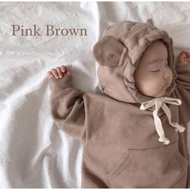 babyGAP(ベビーギャップ)の【即納】クマさんオールインワンパーカー/ pink brown / 80cm キッズ/ベビー/マタニティのベビー服(~85cm)(ロンパース)の商品写真