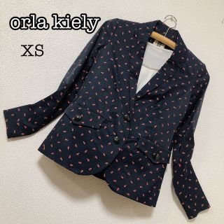 オーラカイリー(Orla Kiely)の125★美品★Orla kiely ジャケット　総柄　ネイビー　レディース　XS(テーラードジャケット)