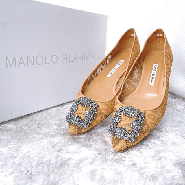 靴/シューズMANOLO BLAHNIK マノロブラニク　レース　フラットシューズ　パンプス