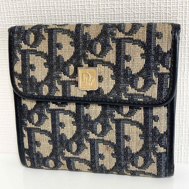 新品 DIOR 折り財布 ネイビー　トロッター　キャンバスレザー