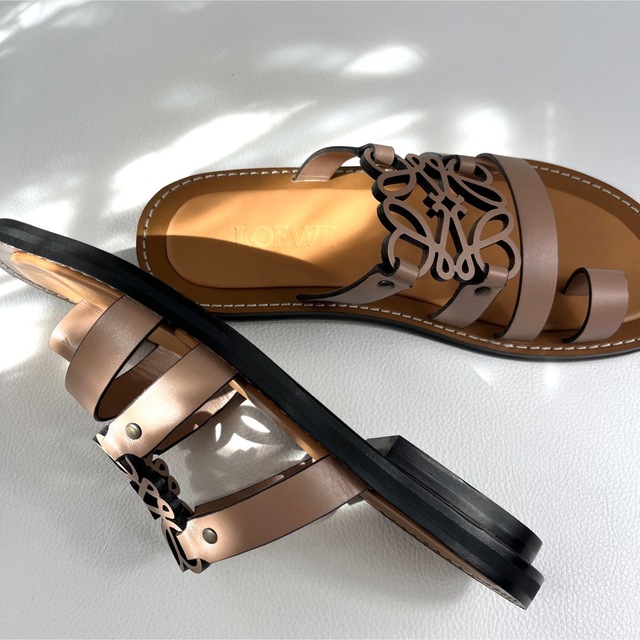 LOEWE ロエベ アナグラム フラットサンダル レザー 36 ピンクベージュ