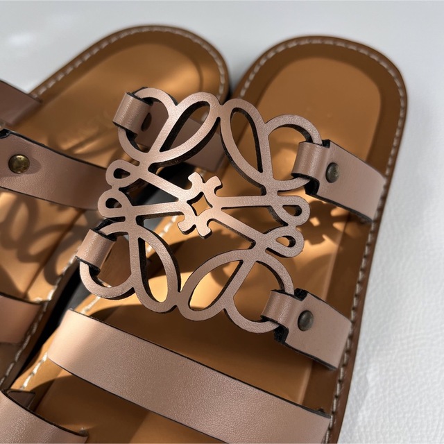 LOEWE ロエベ アナグラム フラットサンダル レザー 36 ピンクベージュ