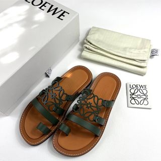 LOEWE ロエベ アナグラム フラットサンダル レザー 37 グリーン-