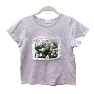 メリージェニー(merry jenny)のメリージェニー カットソー Tシャツ クルーネック プリント 半袖 F 紫(Tシャツ(半袖/袖なし))