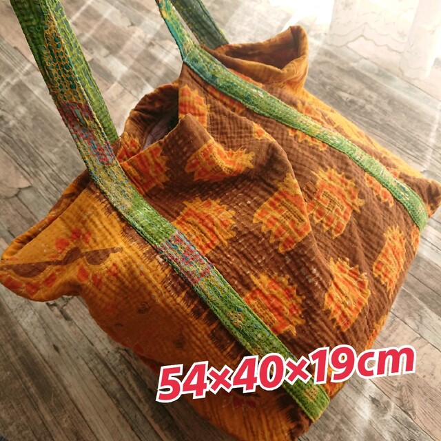 70❁︎ パッチワーク ヴィンテージ カンタキルト インド トートバッグ 茶