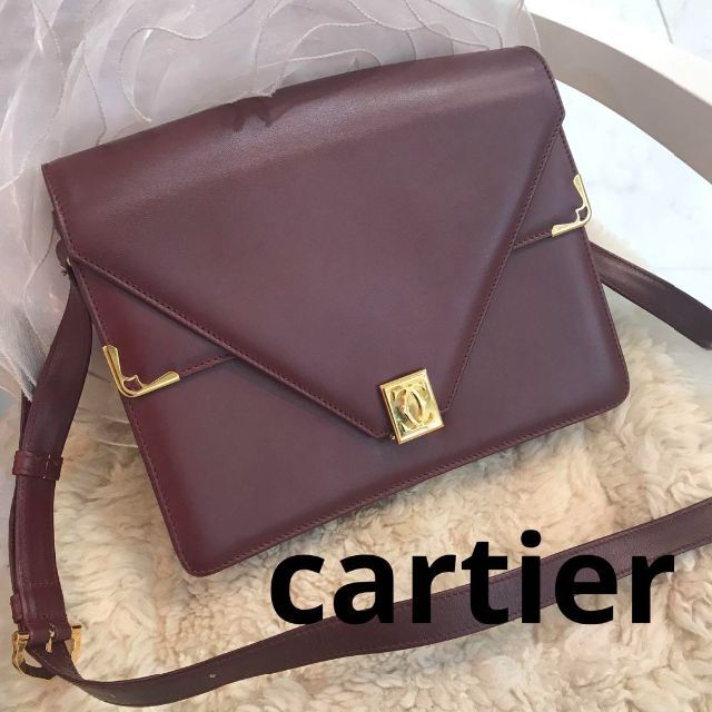 ★美品★cartier　マスト　ショルダーバッグ　斜め掛け　ボルドー　レザー