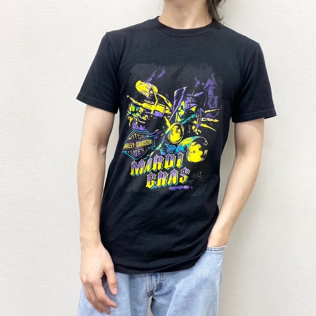 ハーレー ダビッドソン HARLEY-DAVIDSON Tシャツ 半袖 ショートスリーブ ピエロ MAROI GRAS ロゴ 両面プリント サイズ：S ブラック   mellow ゆうパケット対応