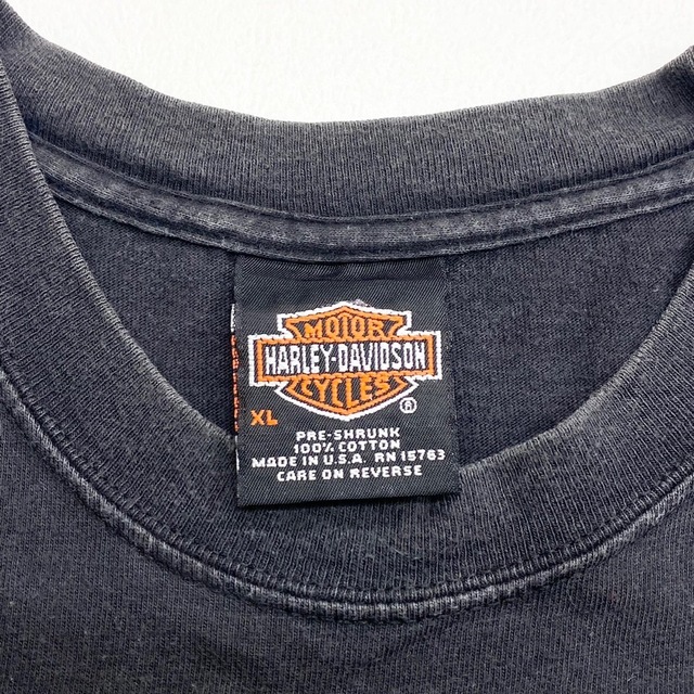 Hanes(ヘインズ)の【中古】 ハーレー ダビッドソン HARLEY-DAVIDSON Tシャツ 半袖 ショートスリーブ GRAND CANYON ロゴ 両面プリント Hanes MADE IN U.S.A サイズ：XL ブラック 古着 中古 mellow ゆうパケット対応 メンズのトップス(Tシャツ/カットソー(半袖/袖なし))の商品写真