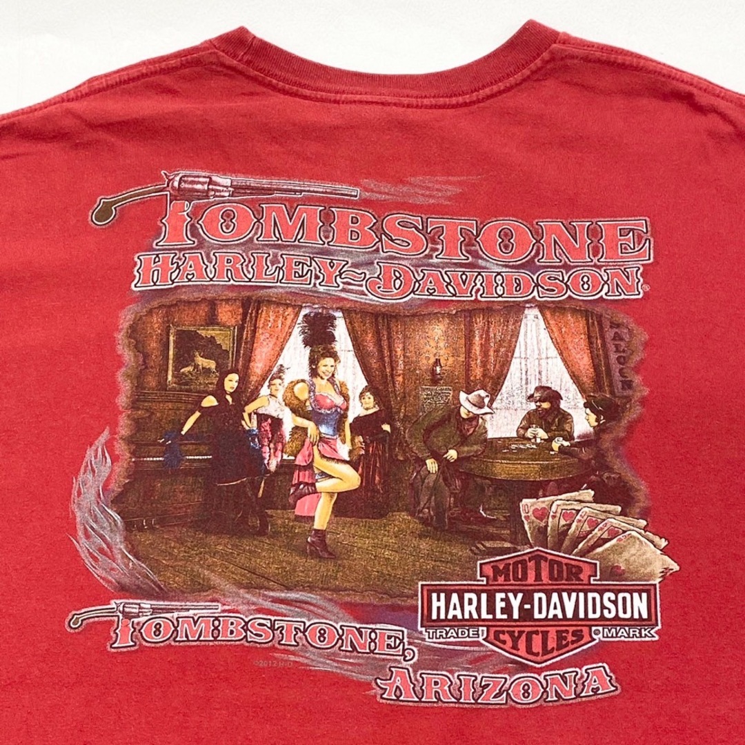 Hurley(ハーレー)の【中古】 ハーレー ダビッドソン HARLEY-DAVIDSON Tシャツ 半袖 ショートスリーブ TOMBSTONE 両面プリント サイズ：2XL レッド 古着 中古 mellow メンズのトップス(Tシャツ/カットソー(半袖/袖なし))の商品写真