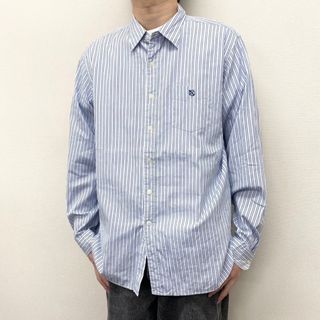 ラルフローレン(Ralph Lauren)の【中古】 ポロ ラルフローレン Polo by Ralph Lauren ロングスリーブシャツ ストライプ柄 ロゴ ワンポイント 刺繍 長袖 サイズ：XL ライトブルー×ホワイト 古着 中古 mellow(シャツ)