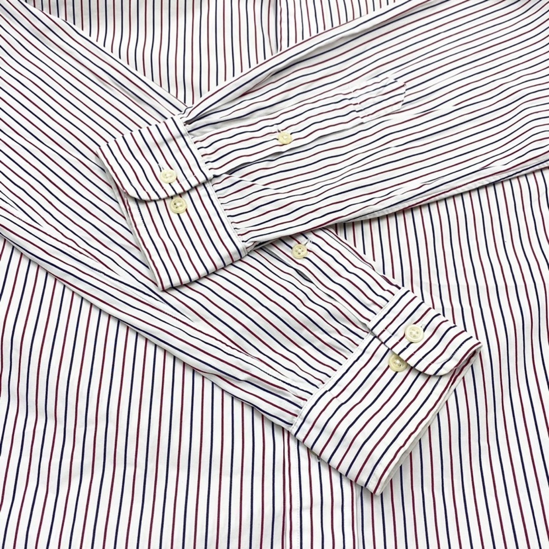90s ラルフローレン ロゴ刺繍 ストライプ柄 長袖BDシャツ 白×黒