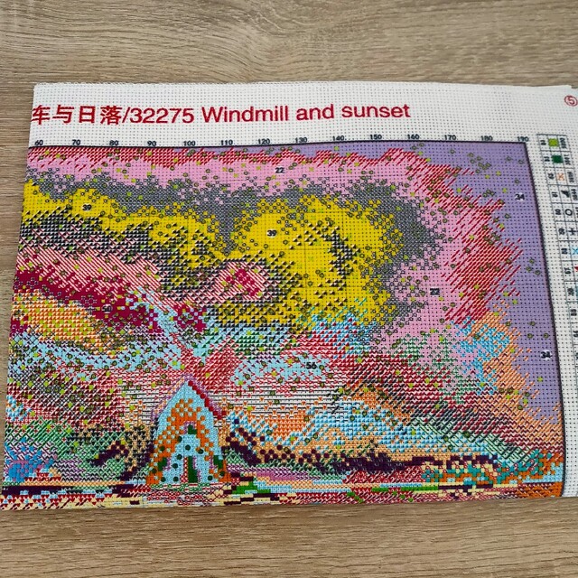 クロスステッチキット Windmill and sunset 日没 図案印刷あり ハンドメイドの素材/材料(生地/糸)の商品写真
