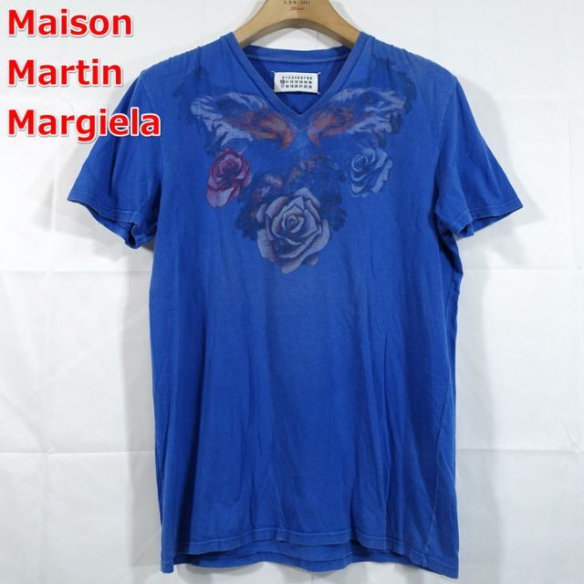 【良品】マルタンマルジェラ　薔薇プリントＶネックＴシャツ　Margiela