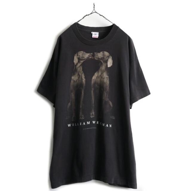 90s ウィリアム ウェグマン ドッグ アート プリント 半袖Tシャツ 黒 XL