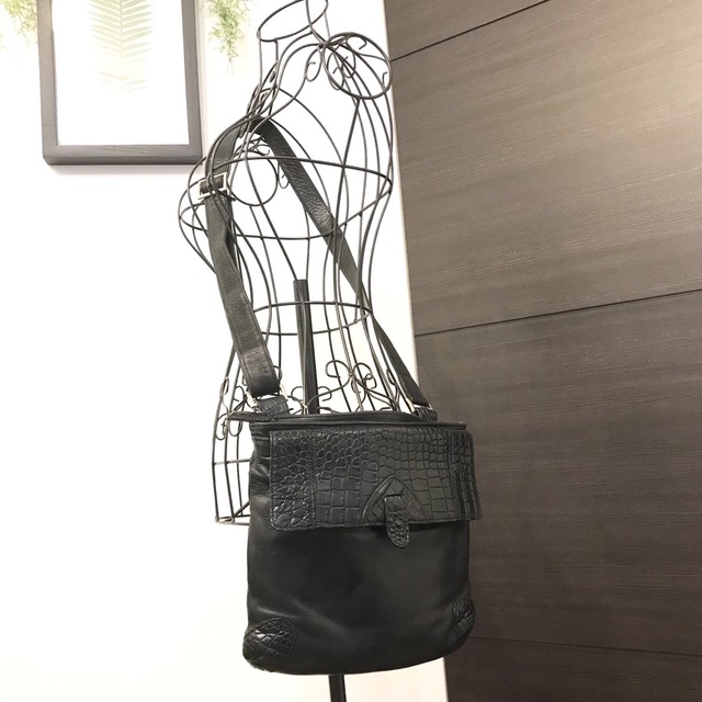 良品☆ リアル クロコダイル ラムスキン ショルダーバッグ