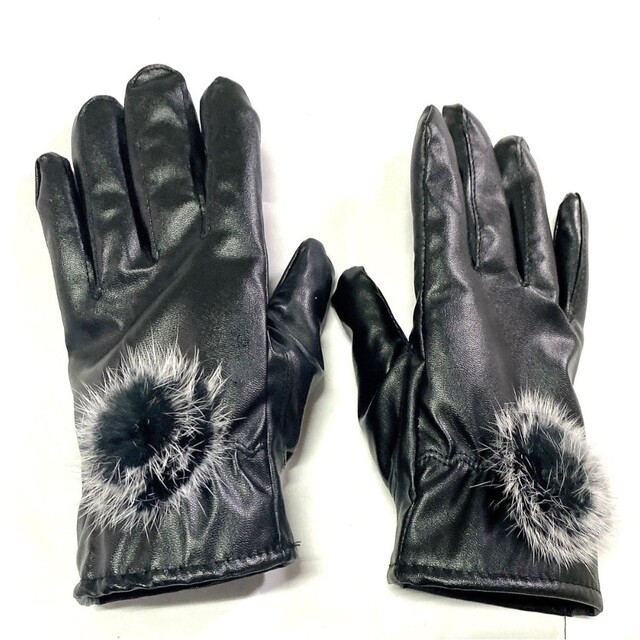 レザー レディース スマホ対応 ファー 冬 手袋 防寒 通勤 暖かい シンプル レディースのファッション小物(手袋)の商品写真