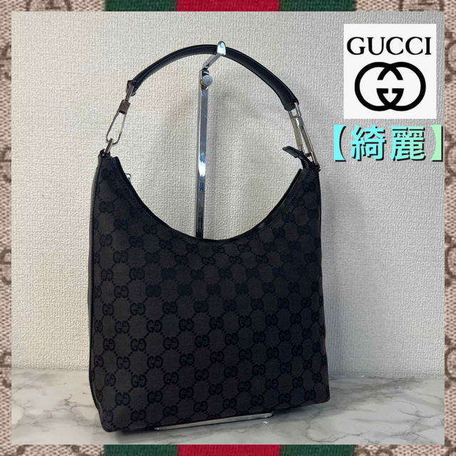 綺麗】GUCCI グッチ キャンバス レザー ハンドバッグ ブラック セール