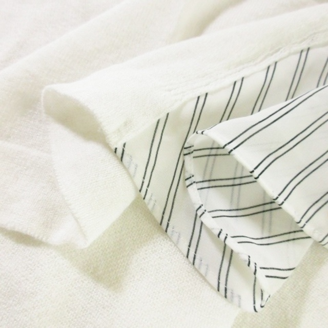 UNTITLED(アンタイトル)のアンタイトル カットソー Vネック 半袖 麻混 パイル ストライプ 切替 2 白 レディースのトップス(カットソー(半袖/袖なし))の商品写真
