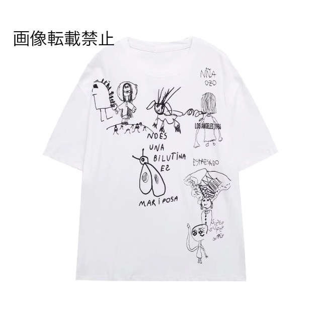 ????3月新作????10864◇落書き ペイント 柄 半袖 Tシャツ