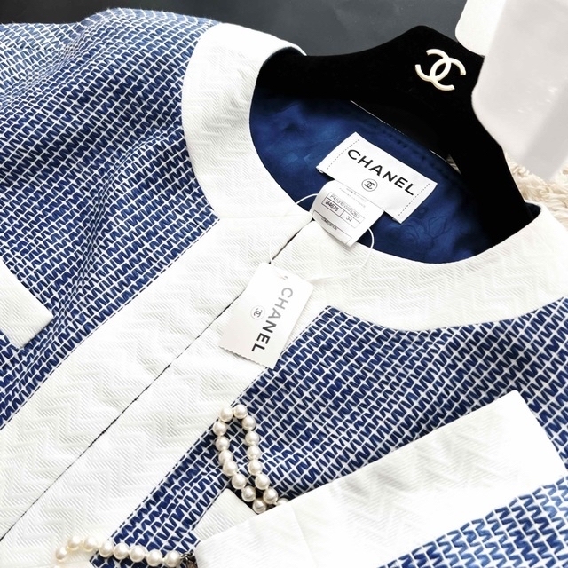 未使用 CHANEL シャネル バイカラー ブルー ツイード ジャケット