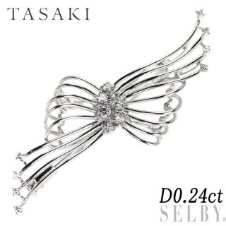 タサキ(TASAKI)の田崎真珠 K18WG ダイヤモンド ブローチ 兼ペンダントトップ 0.24ct リボン(ブローチ/コサージュ)