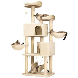 【色:ベージュ01】Mwpo キャットタワー 多機能 豪華な猫タワー おしゃれ (猫)
