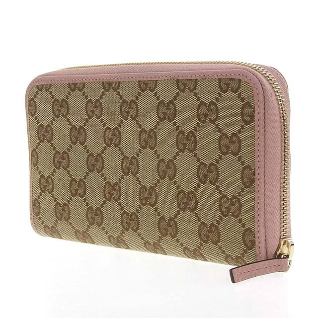 【本物保証】 箱付 超美品 グッチ GUCCI GGキャンバス ラウンドファスナー長財布 ベージュ ピンク 363423 2067