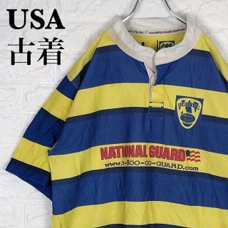 USA古着 ボーダーゲームシャツ アメフト フライフロント 超ゆるだぼノーカラー(Tシャツ/カットソー(半袖/袖なし))