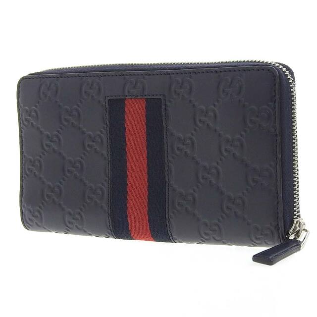 【本物保証】 超美品 グッチ GUCCI シェリーライン グッチシマ ラウンドファスナー長財布 紺 ネイビー 408831 493075