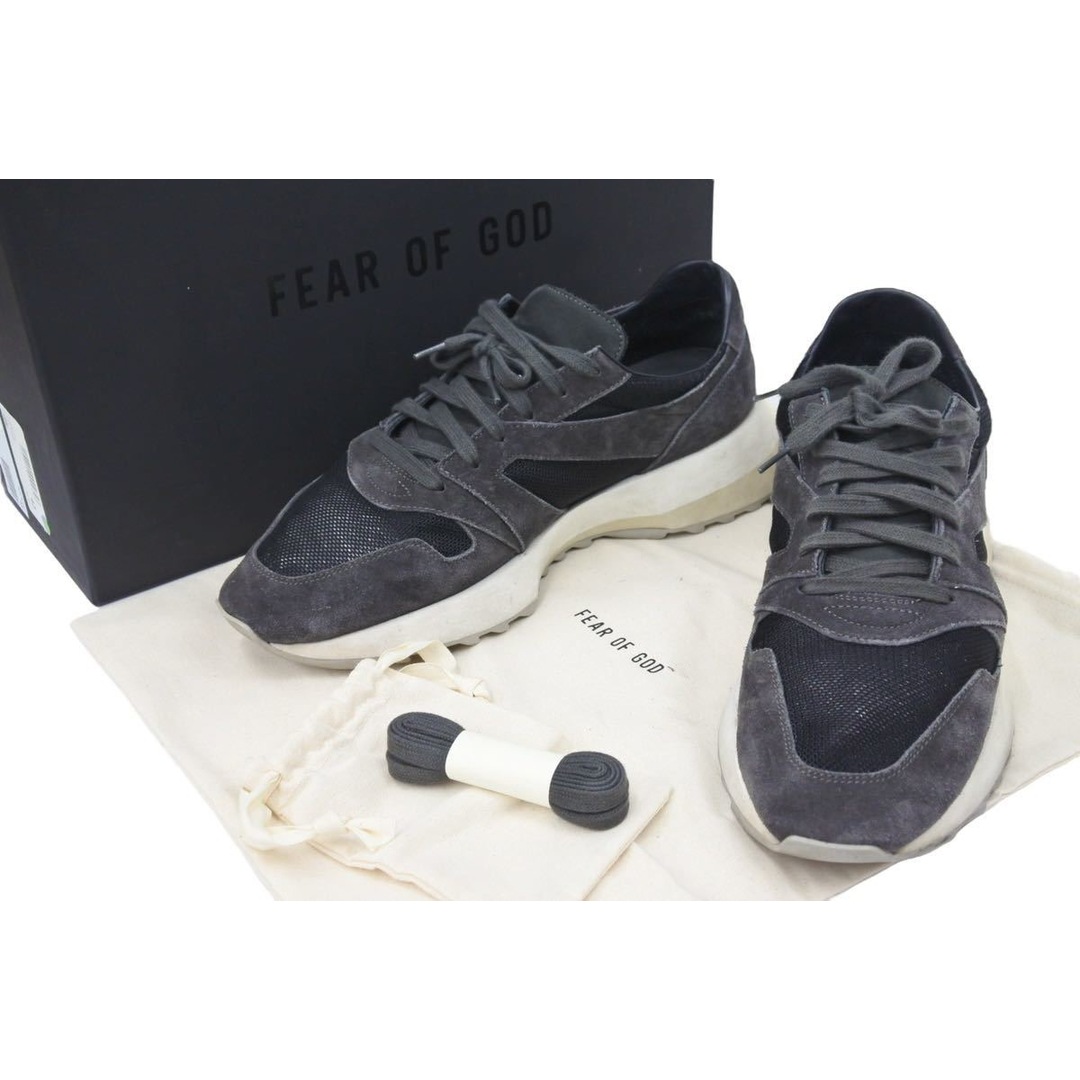 フィアオブゴッド メッシュ×レザー スニーカー 43 メンズ グレー Vintage Runner Off Black 美品  37720