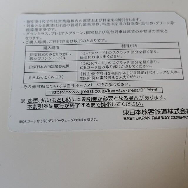JR東日本株主優待券1枚③ チケットの優待券/割引券(その他)の商品写真