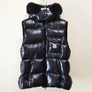 モンクレール(MONCLER)のモンクレール Balabio ダウン ベスト ジレ フード リアルファー 黒(ダウンベスト)