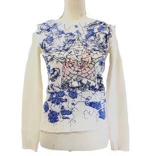 ディオール(Dior)の[USED/中古]Dior ディオール セーター スター 刺繡 ホワイト ブルー カシミヤ 34 044S76BM023 中古 ai-tdc-002584-4e(ニット/セーター)