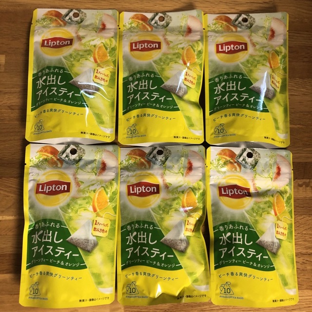 リプトン　水出しアイスティー　グリーンティーピーチ&オレンジ　6袋 食品/飲料/酒の飲料(茶)の商品写真