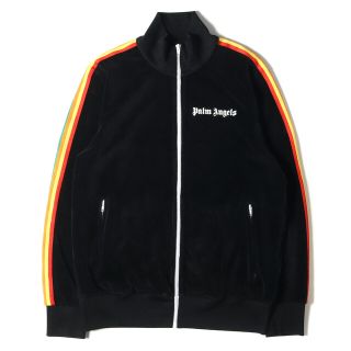 Palm Angels パーム エンジェルス ジャージ 21AW レインボー ライン ベロア トラックジャケット RAINBOW CHENILLE TRACK JACKET ブラック 黒 L トップス シンプル カジュアル ブランド【メンズ】【中古】【美品】(ジャージ)