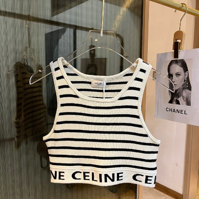 CELINE セリーヌ ロゴ ボーダー ブラトップ タンクトップ 【お気にいる